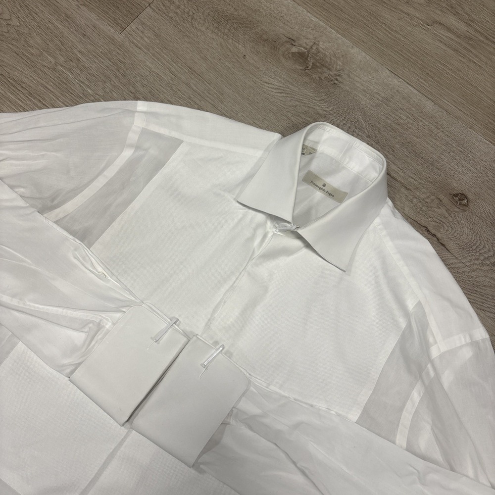 Ermenegildo Zegna White Tuxedo Dress Shirt 39/15.5 Formal Cotton French Cuff Lux